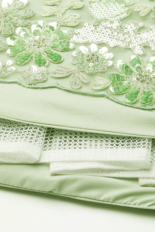 Sequins Work Sea Green Net Fabric Occasion Wear Lehenga Choli