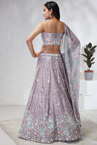 Sequins Work Lavender Chiffon Silk Fabric Occasion Wear Lehenga Choli