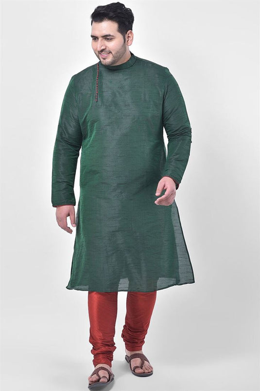 Green Color Sangeet Wear Plus Size Kurta Pyjama In Dhupion Silk Fabric