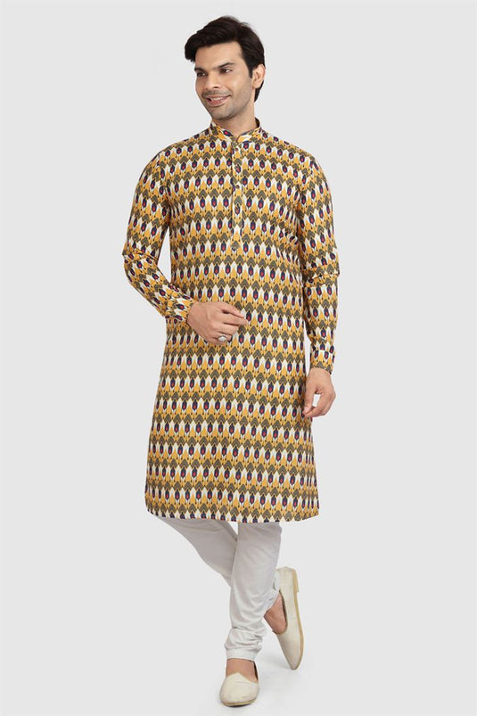 Cotton Fabric Printed Festival Wear Kurta Pyjama In Multi Color