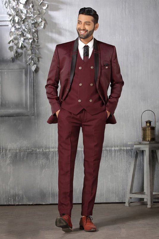 Stunning Maroon Color Coat Suit In Art Silk Fabric