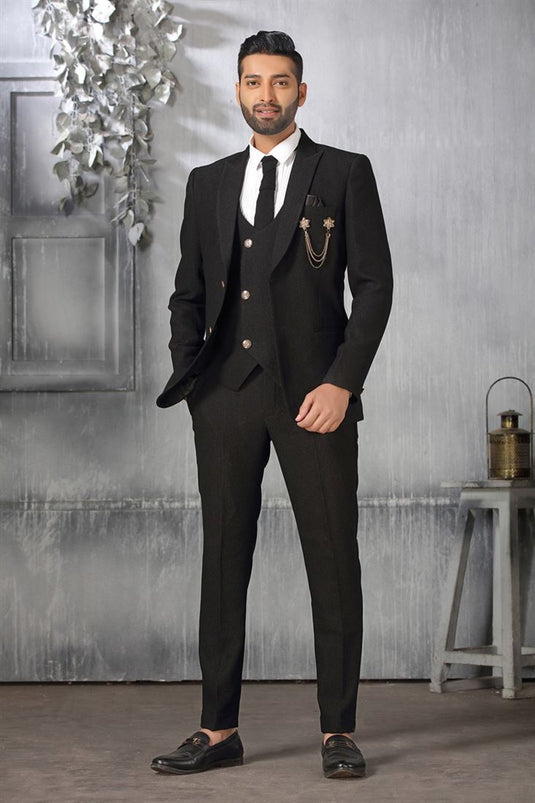 Tempting Black Color Fancy Fabric Coat Suit