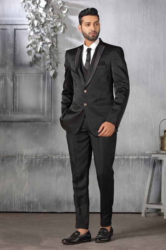 Art Silk Fabric Black Color Riveting Coat Suit