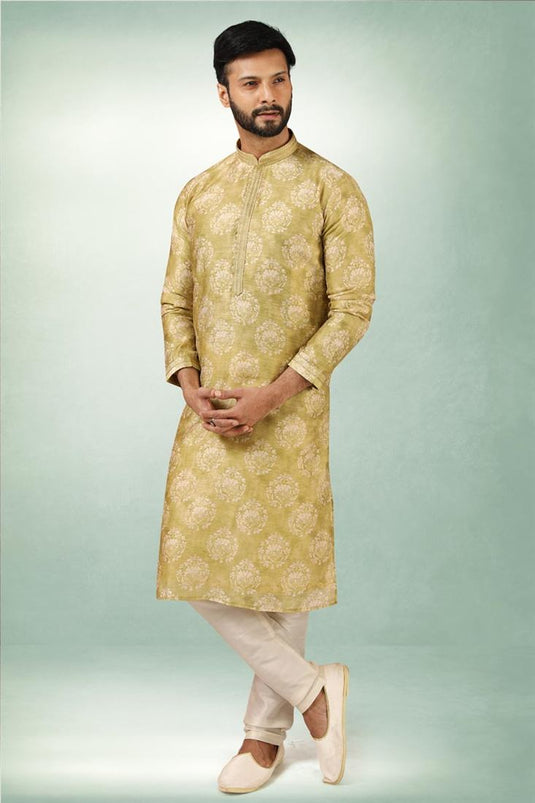 Beige Color Trendy Ethnic Look Art Silk Kurta Pyjama