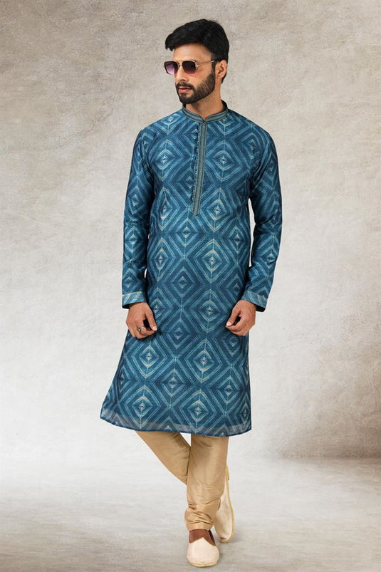 Blue Color Charming Ethnic Look Art Silk Kurta Pyjama