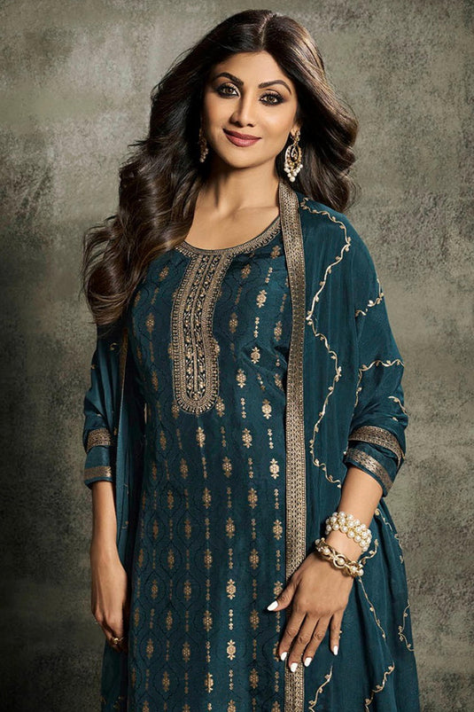 Shilpa Shetty Embroidered Jacquard Fabric Designer Straight Cut Long Salwar Kameez