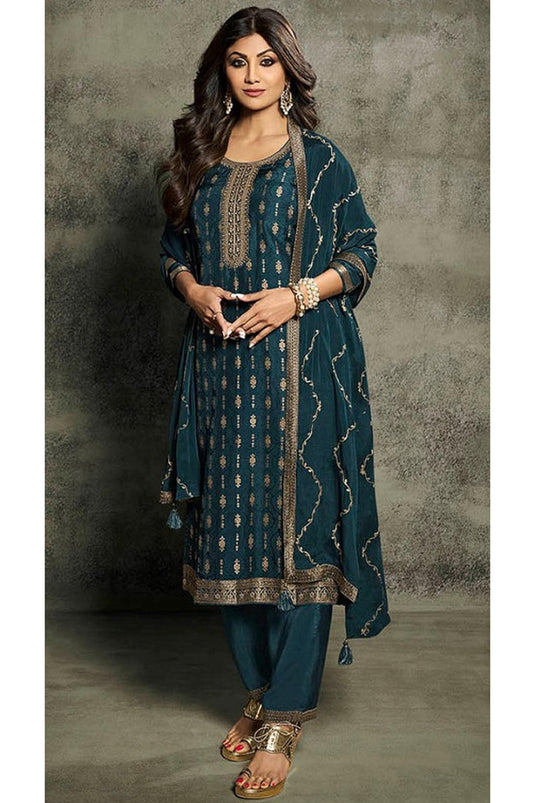 Shilpa Shetty Embroidered Jacquard Fabric Designer Straight Cut Long Salwar Kameez