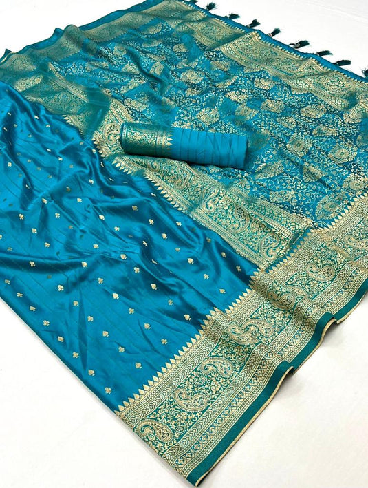 Sky Blue Handloom Weaving Satin Silk Saree