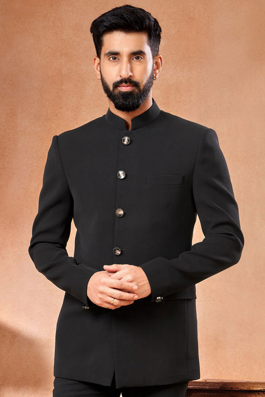 Fancy Black Color Wedding Wear Readymade Designer Men Jodhpuri Jacket