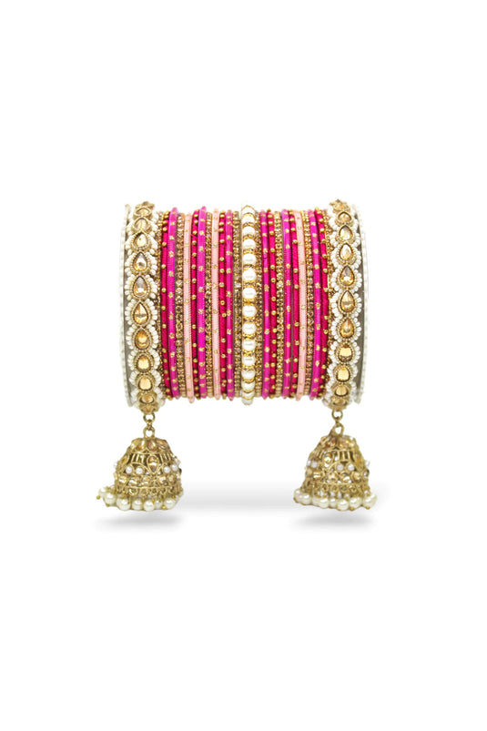 Rani Color Alloy Material Ravishing Bridal Jhumki Style Bangle Set For Two Hands