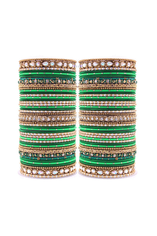 Charming Green Color Alloy Material Stone Style Bangle Set