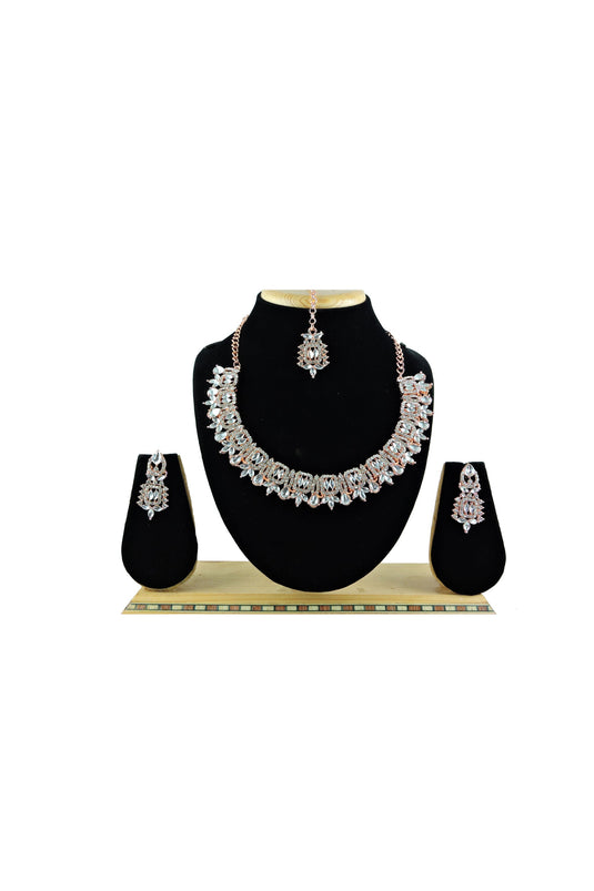 Alloy Material Silver Color Winsome Necklace Set Earrings And Mang Tikka For Women