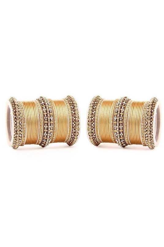 Traditional Golden Color Alloy Material Bridal Matte Textured Bangle Set