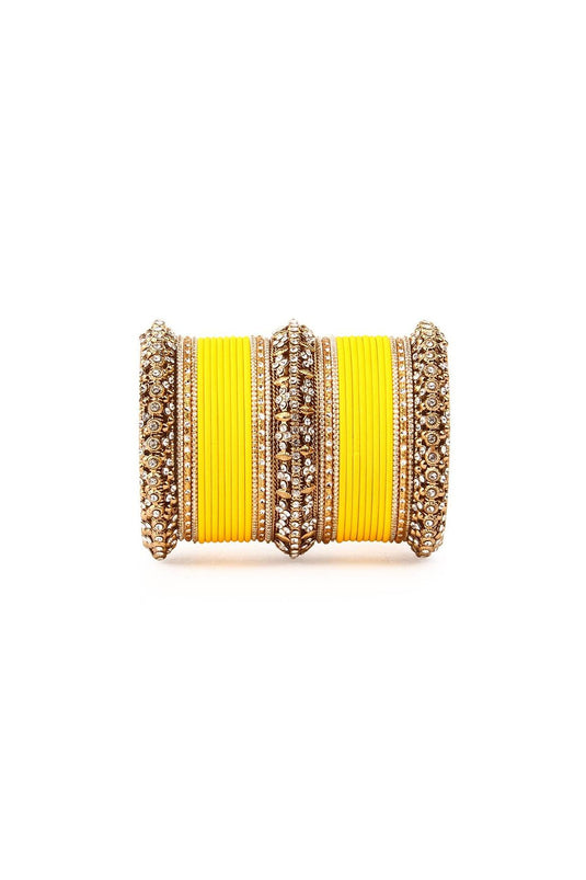 Classic Alloy Material Yellow Color Bridal Matte Textured Bangle Set