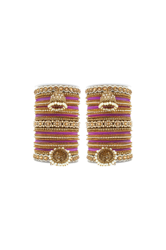 Purple Color Alloy Material Function Special Bangle Set With Kundan Jhumki