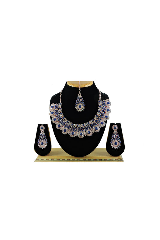 Phenomenal Alloy Material Navy Blue Color Necklace with Earrings and Mang Tikka