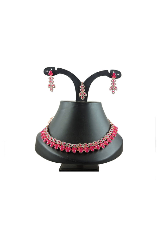 Rani Color Gorgeous Alloy Necklace With Earrings and Mang Tikka