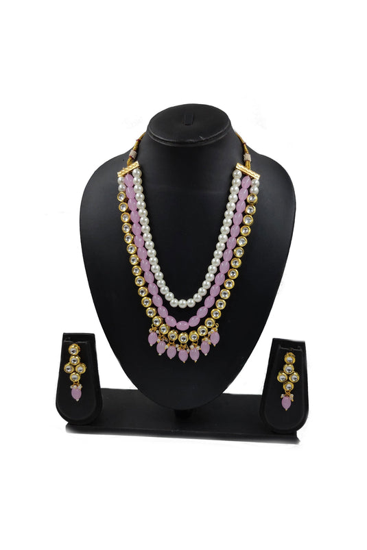 Attractive Pink Alloy Material Superior Necklace with Earrings