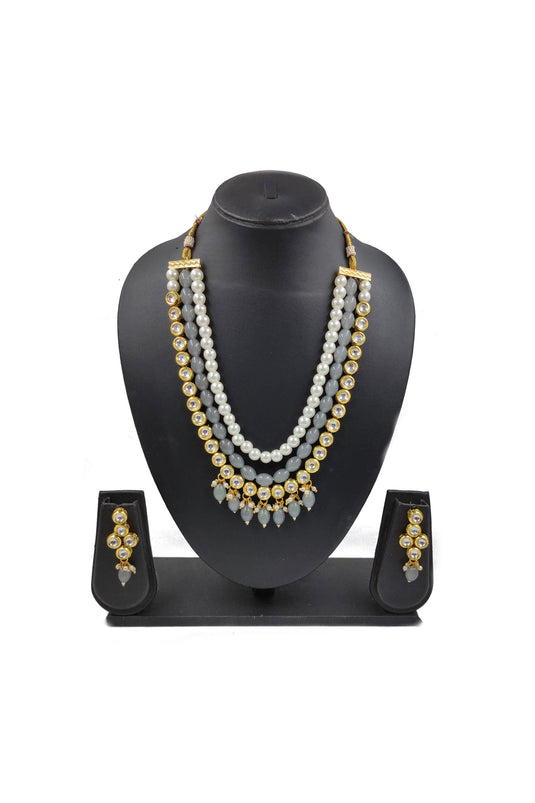 Blazing Grey Alloy Material Superior Necklace with Earrings