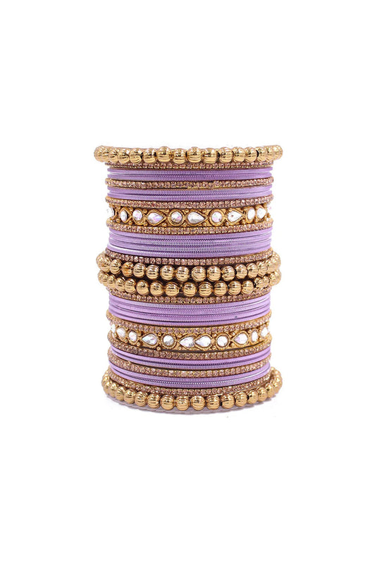 Alloy Material Mesmeric Ethnic Bangle Set In Lavender Color