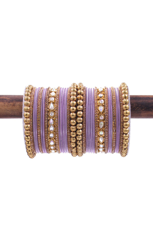 Alloy Material Mesmeric Ethnic Bangle Set In Lavender Color