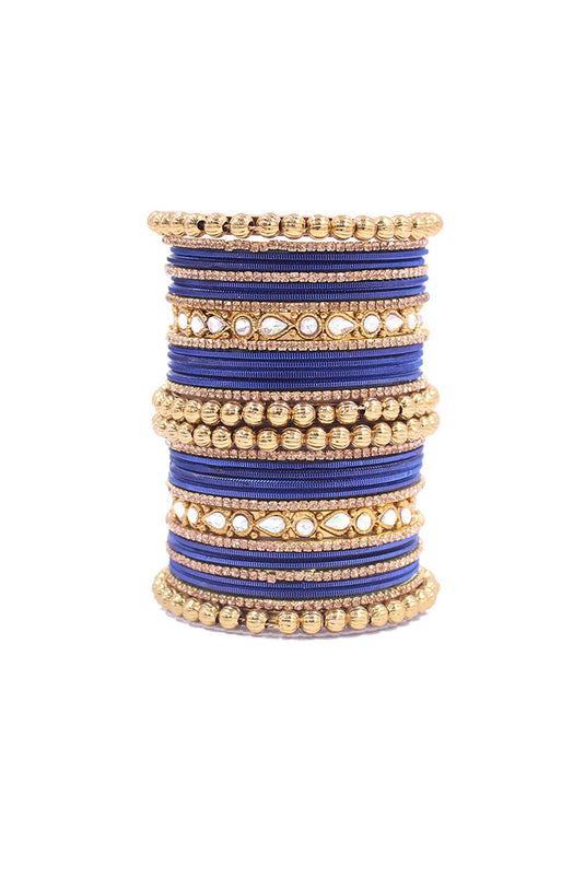 Alloy Material Wondrous Ethnic Bangle Set In Blue Color