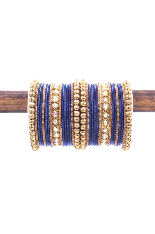 Alloy Material Wondrous Ethnic Bangle Set In Blue Color