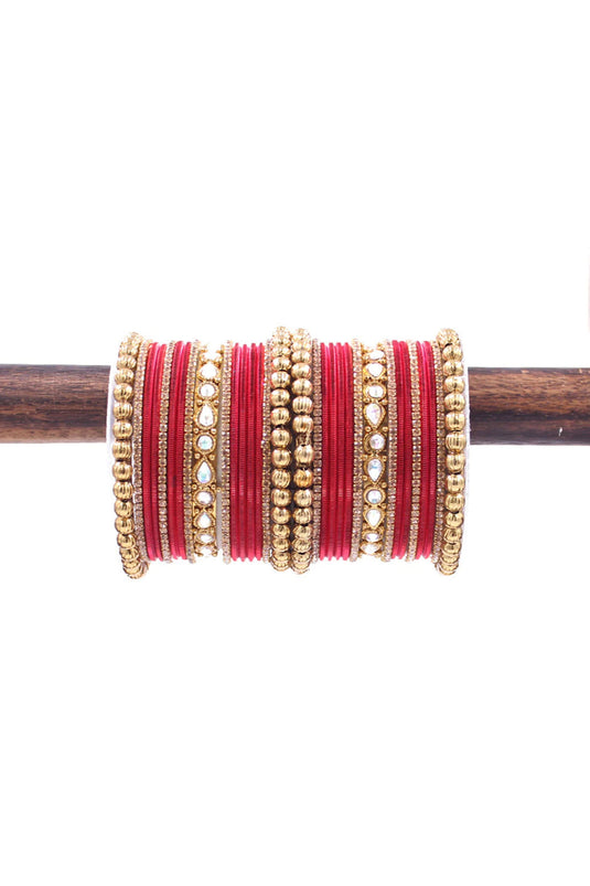 Alloy Material Red Color Supreme Ethnic Bangle Set