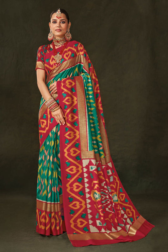 Green Color Art Silk Fabric Coveted Saree With Printed Work