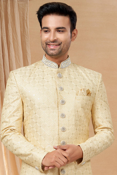 Lovely Beige Color Readymade Indo Western For Men