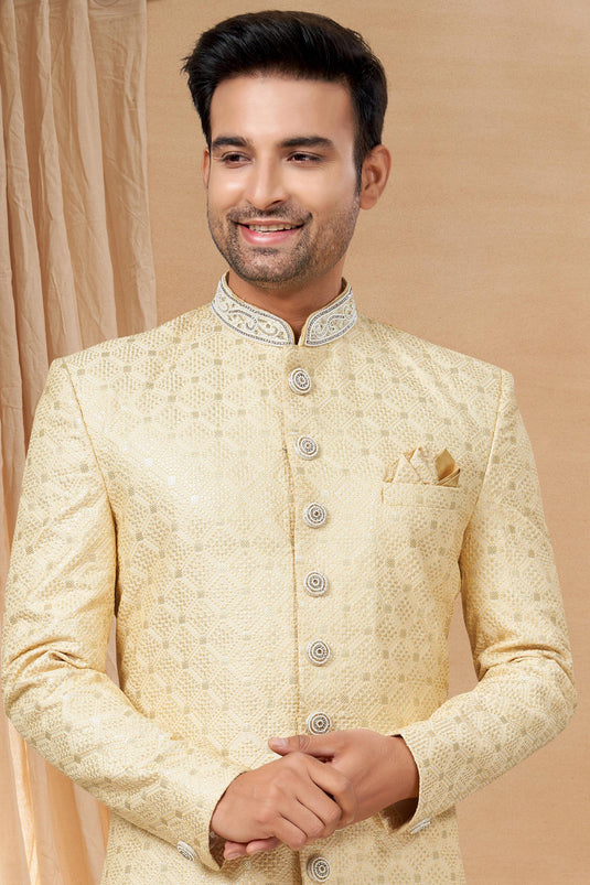 Lovely Beige Color Readymade Indo Western For Men