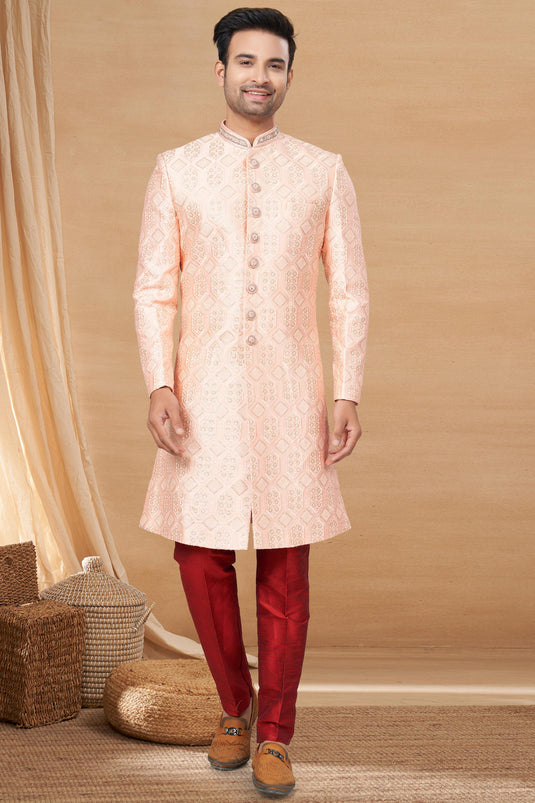 Attractive Readymade Indo Western For Men In Pink Color Fancy Fabric