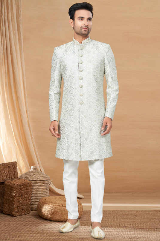 Off White Color Fancy Fabric Readymade Indo Western For Men