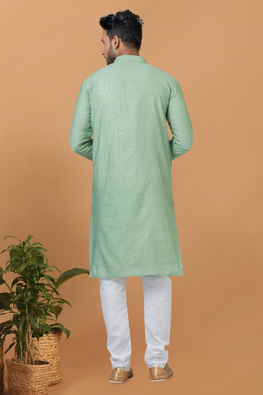 Artistic Readymade Sequins Embroidery Men Kurta Pyjama