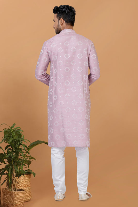 Art Silk Lavender Color Readymade Designer Men Kurta Pyjama