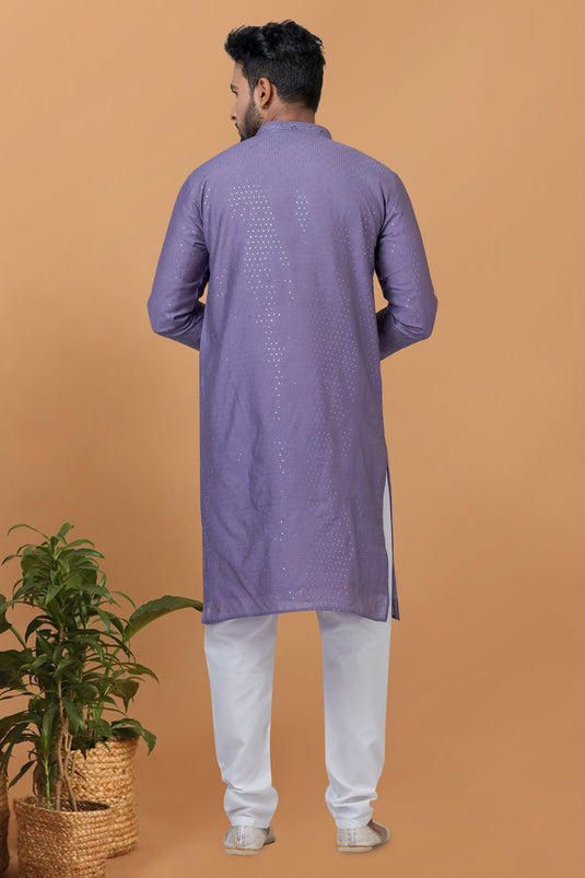 Function Wear Readymade Glamorous Sequins Embroidery Kurta Pyjama For Men In Cotton Fabric