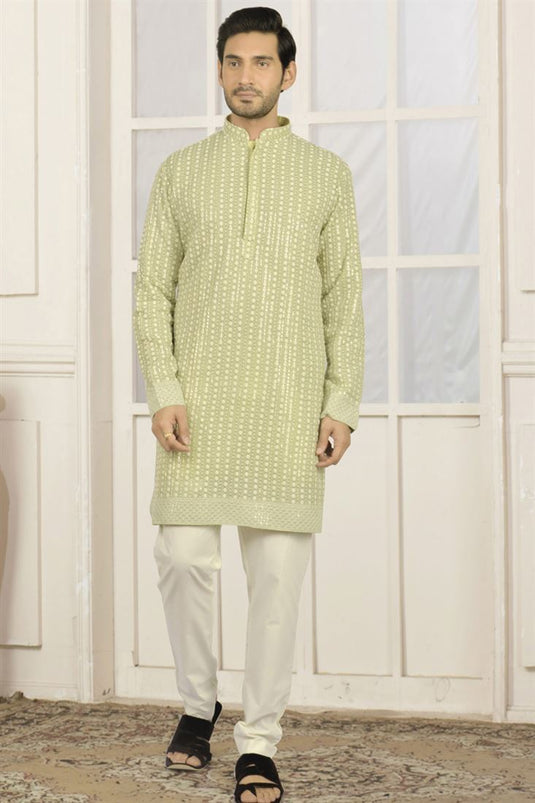 Beige Color Georgette Fabric Festive Wear Readymade Kurta For Men