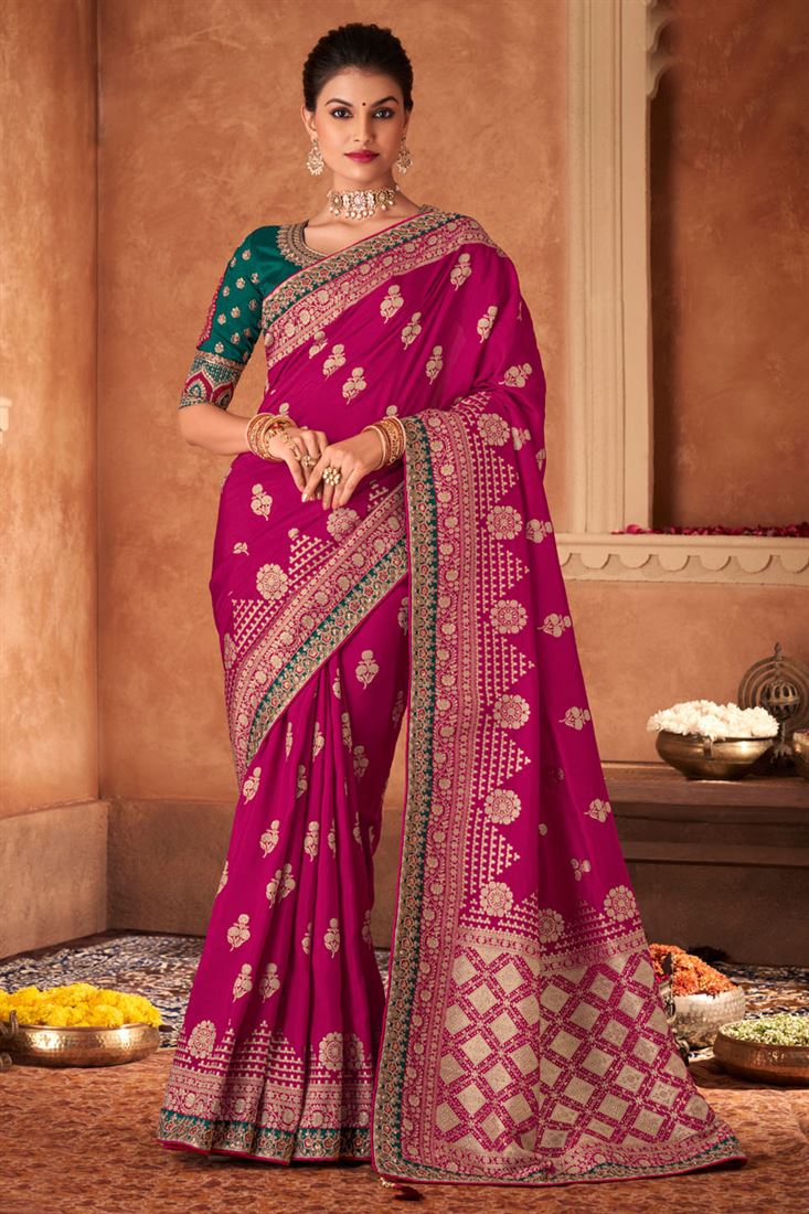 Sarara Rani Color Buy Weaving Work Rani Color Saree In Dola Silk Fabric online from ...