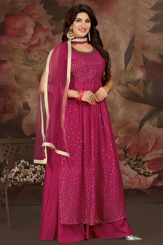 Excellent Chinon Fabric Rani Color Palazzo Suit