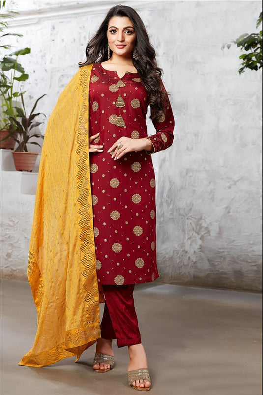 Maroon Color Bright Art Silk Function Wear Salwar Suit