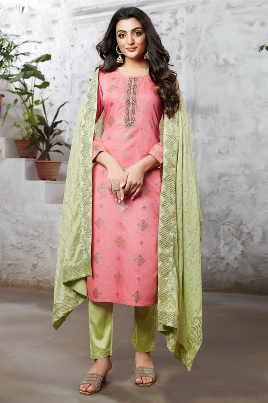 Pink Color Stylish Art Silk Function Wear Salwar Suit