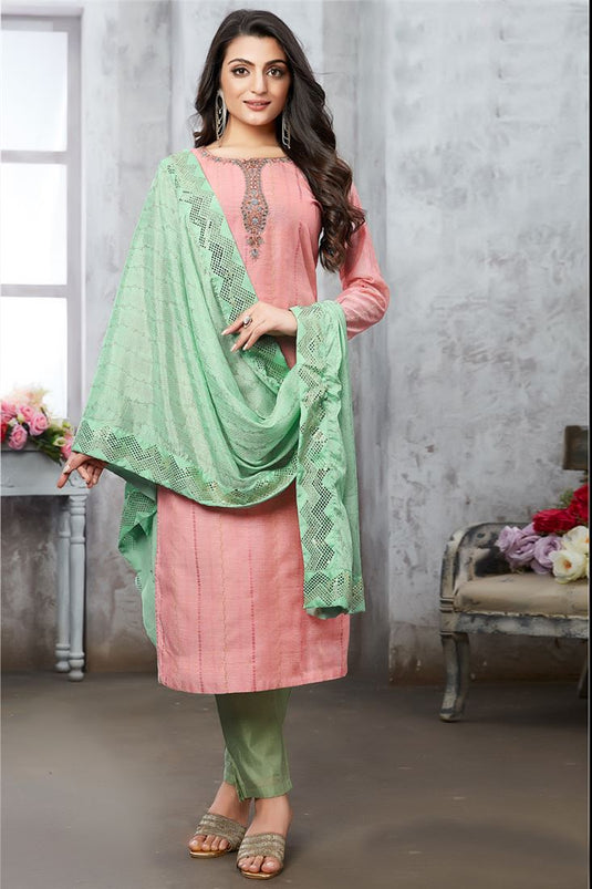 Peach Color Ingenious Art Silk Function Wear Salwar Suit