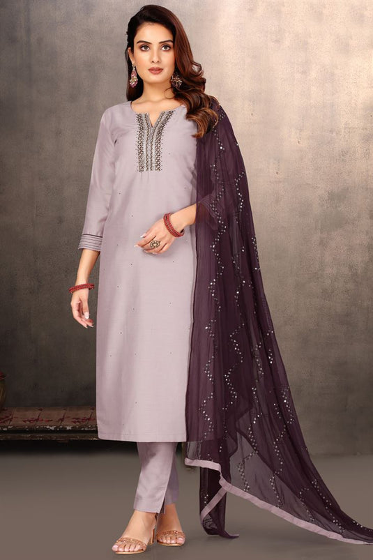 Trendy Art Silk Fabric Festive Look Salwar Suit In Lavender Color