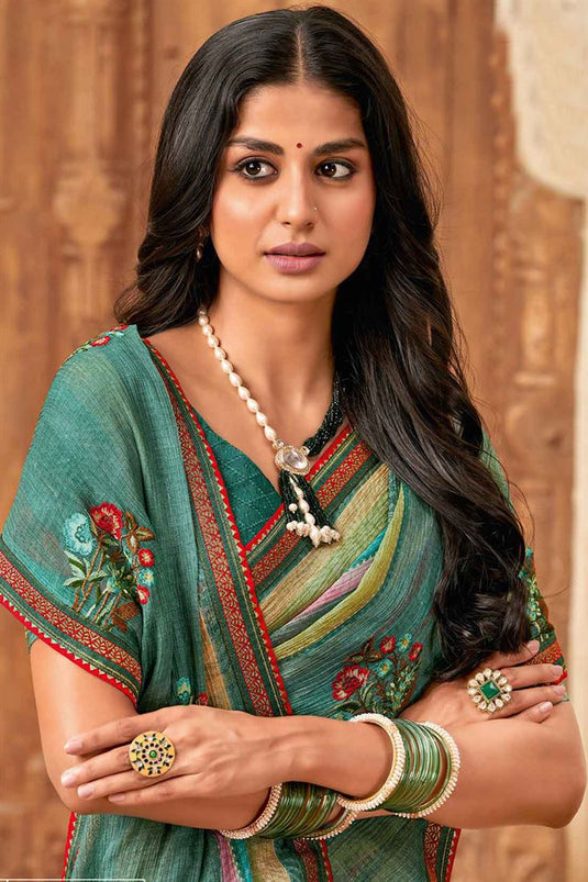 Multi Color Festive Embellished Chiffon Saree