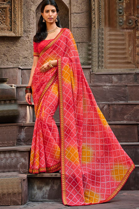 Pink Color Chiffon Fabric Pleasant Light Weight Printed Saree