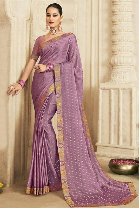 Pink Color Chiffon Fabric Special Foil Printed Work Saree