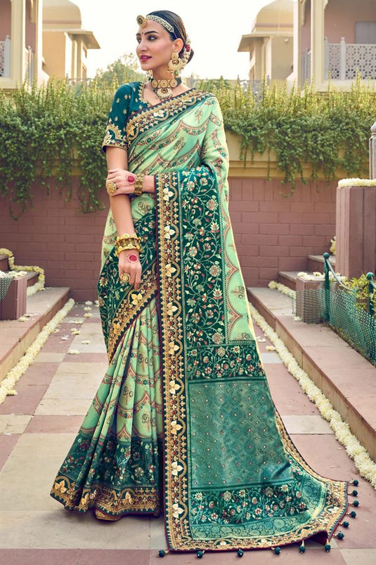 Sea Green Color Patola Silk Fabric Wedding Wear Exquisite Saree