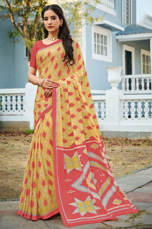 Georgette Fabric Yellow Color Casual Tempting Saree
