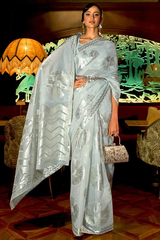 Imposing Art Silk Fabric Party Look Saree In Light Cyan Color