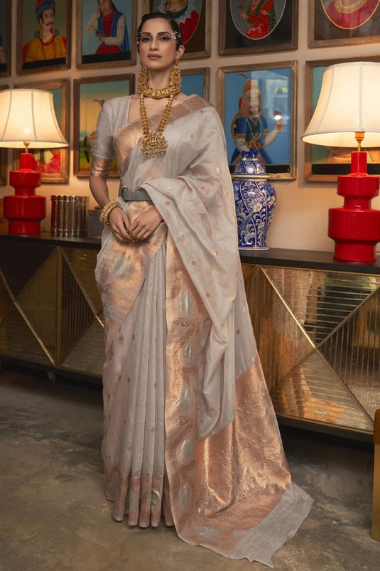 Weaving Work Grey Color Blazing Saree In Art Silk Fabric